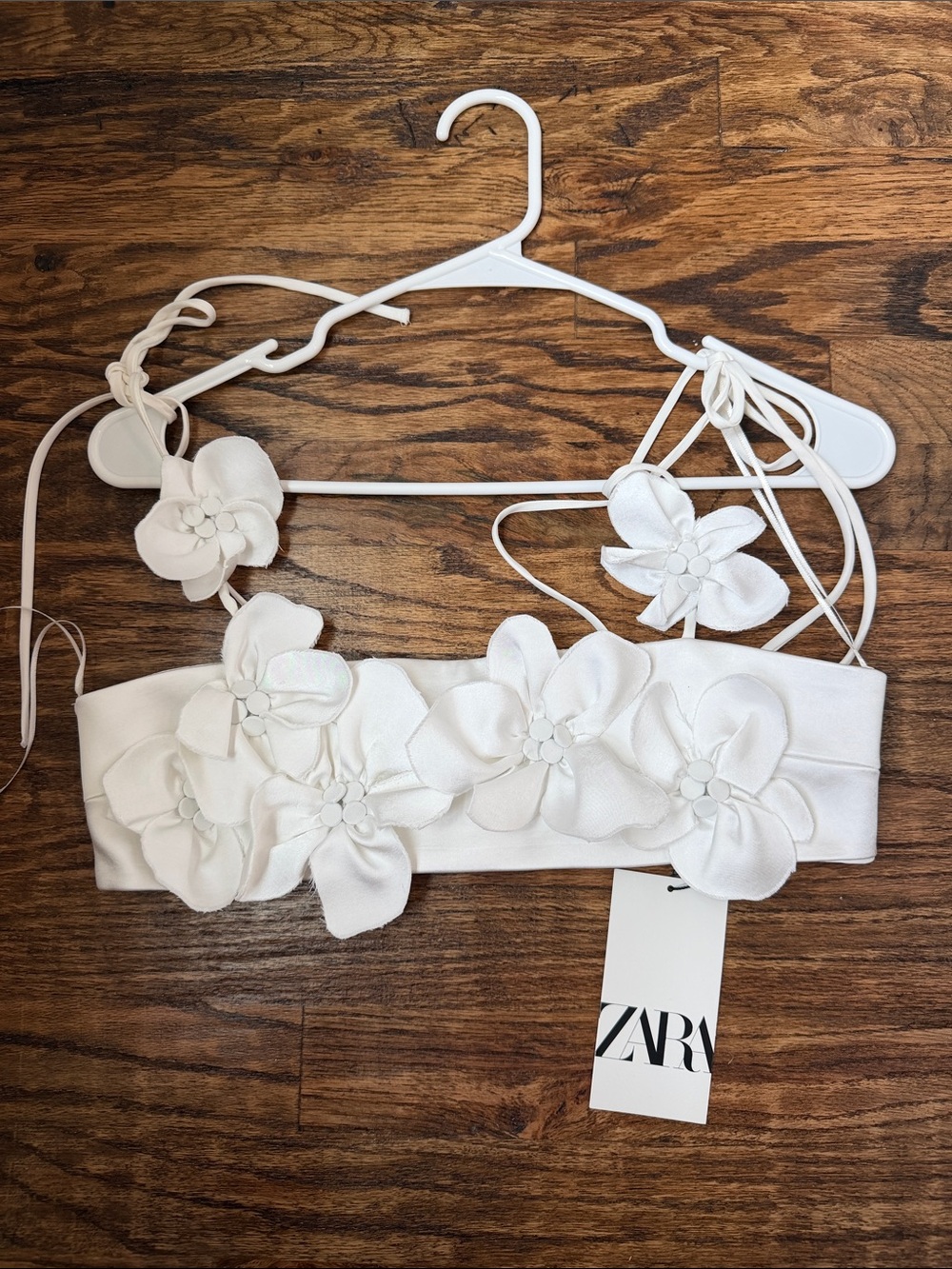 Zara White Floral Appliqué Strap Bandeau